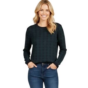 Brooks Brothers Green Navy Plaid Merino Wool Classic Crewneck Sweater Size M